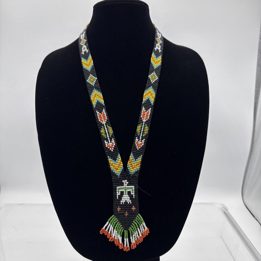 Vintage Native American Loop Seed Beaded Phoenix Bird Arrow Necklace READ